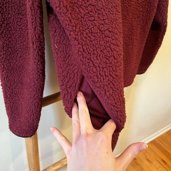 Victoria's Secret PINK Half Zip Sherpa Pullover with Pockets in Burgundy - Picture 5 of 5